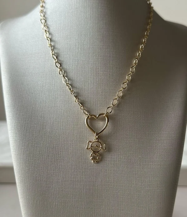 Choker Coração Liso Vazado com Pingente Mãe de Menina