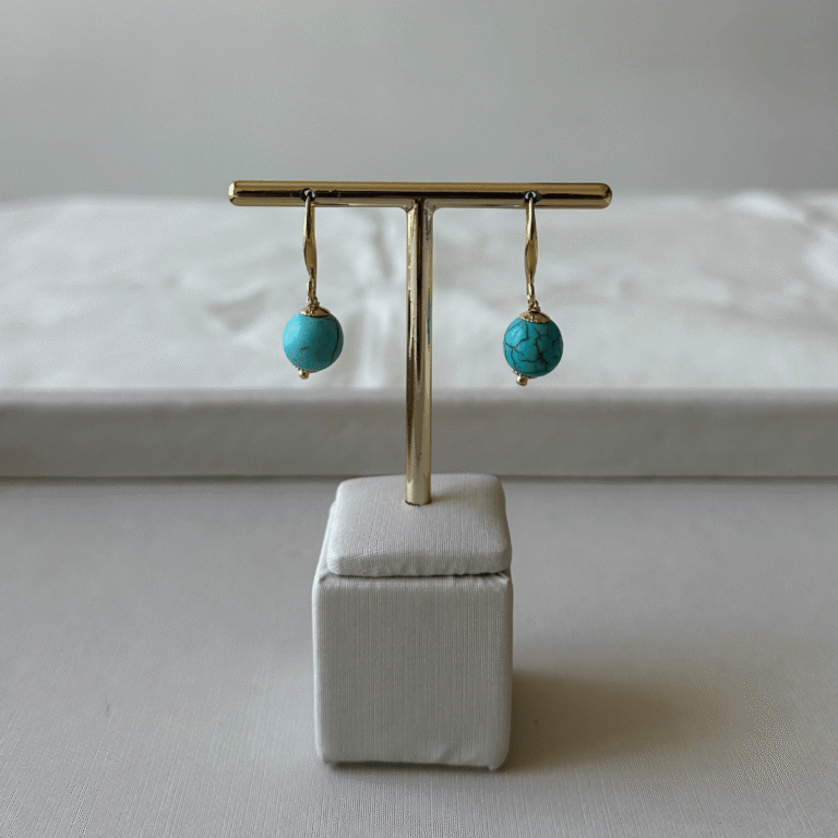 Brinco Bolinha Pedra Azul Turquesa – Tamanho P